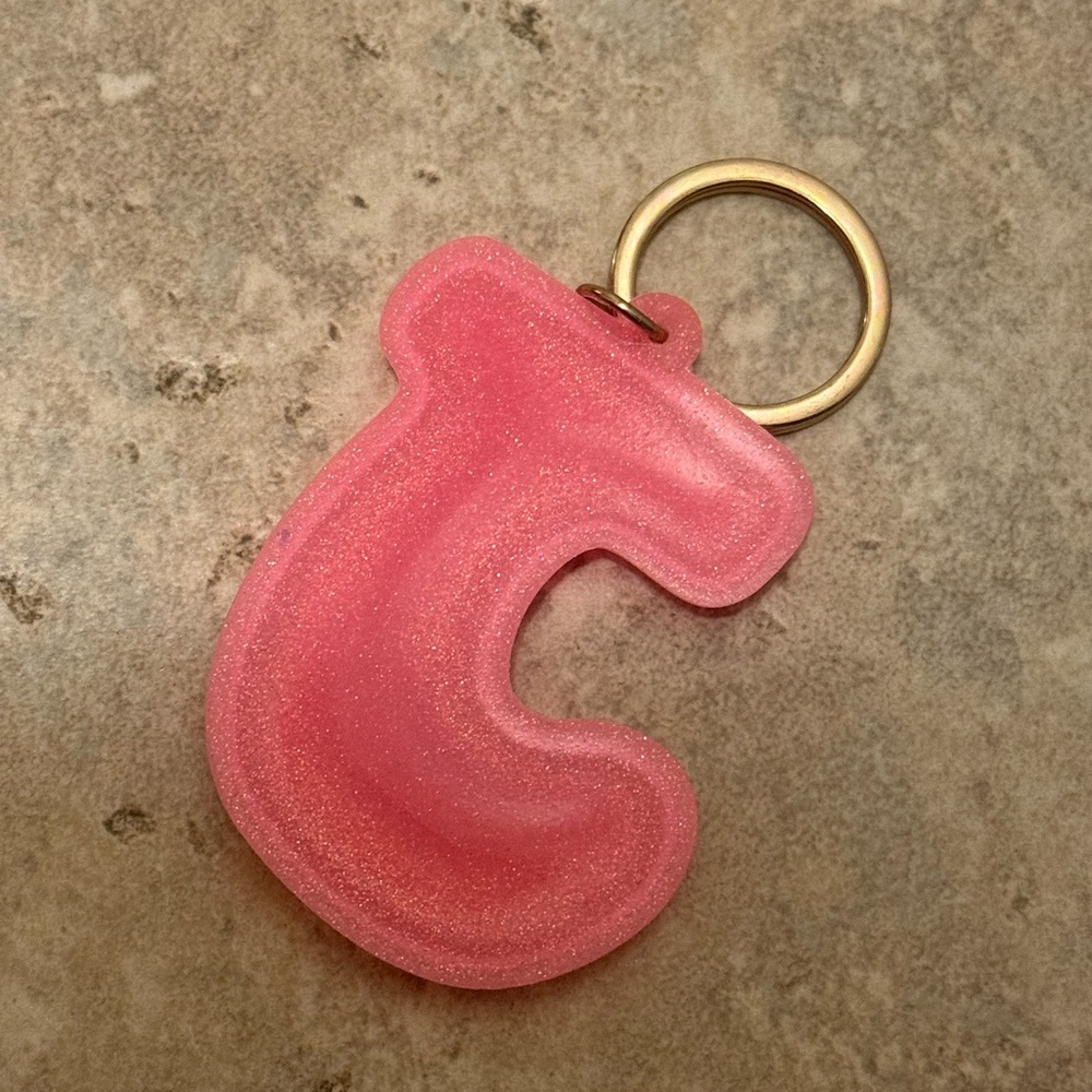 Pink Sparkle Letter J Rubber Keychain - Picture 4 of 6